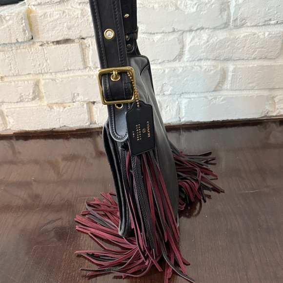 Coach Barneys Stewardess Bag Fringe Black with Black Burgundy Fringe - Picture 6 of 13